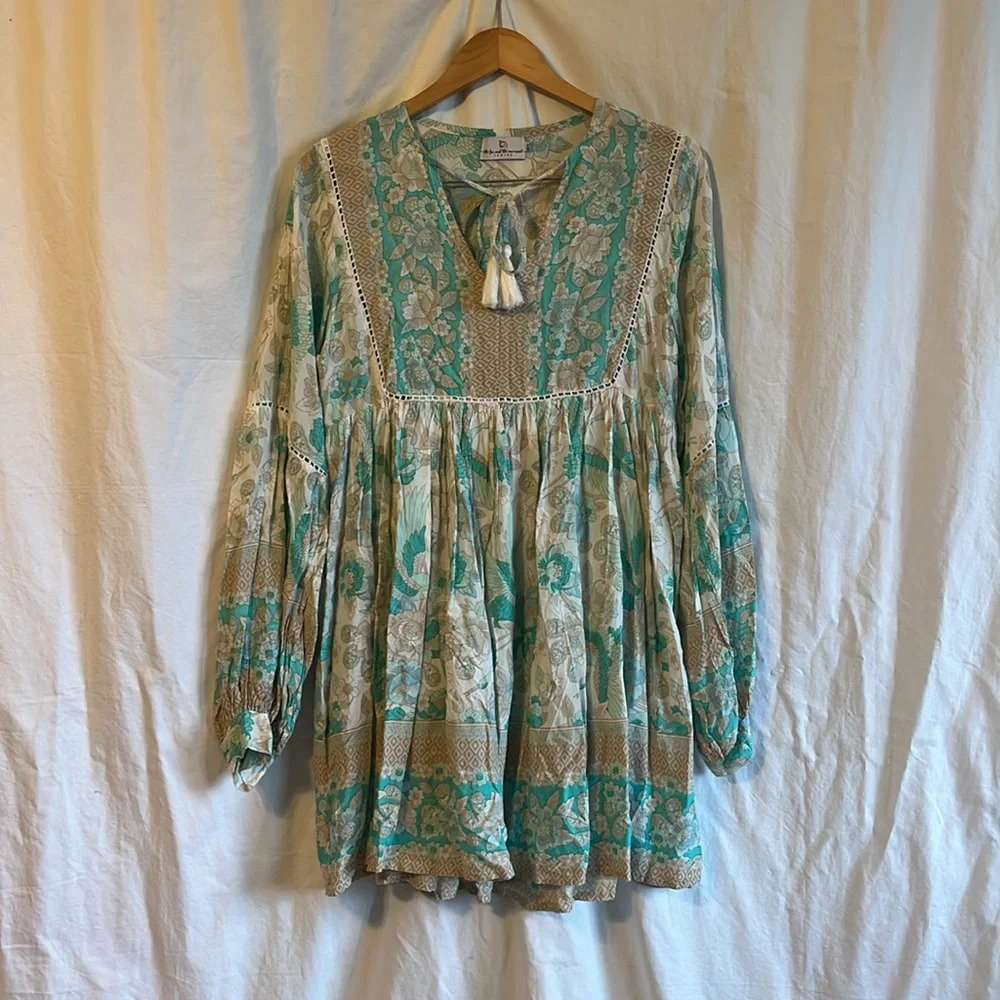 The Fox and the Mermaid Calista V Neck Tassel Floral Printed Mini Dress - Picture 2 of 11